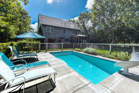 Pool, Patio, Back of House with Deck & Screened Porch